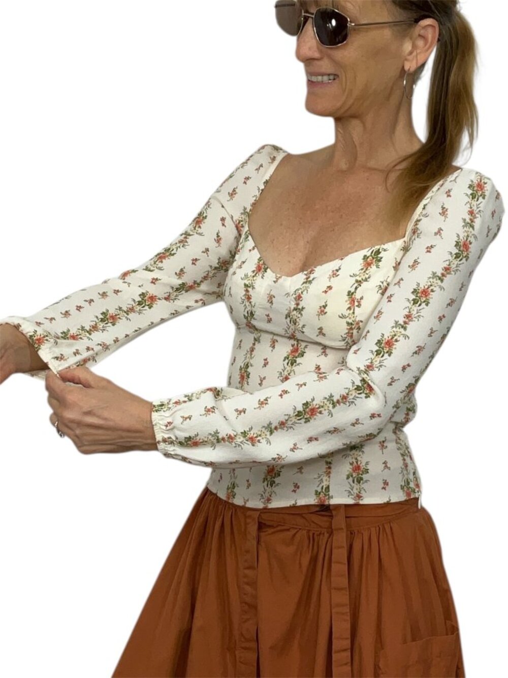 Reformation Floral Reign Top Blouse 6 Cream Romantic DEFECT - Picture 4 of 16